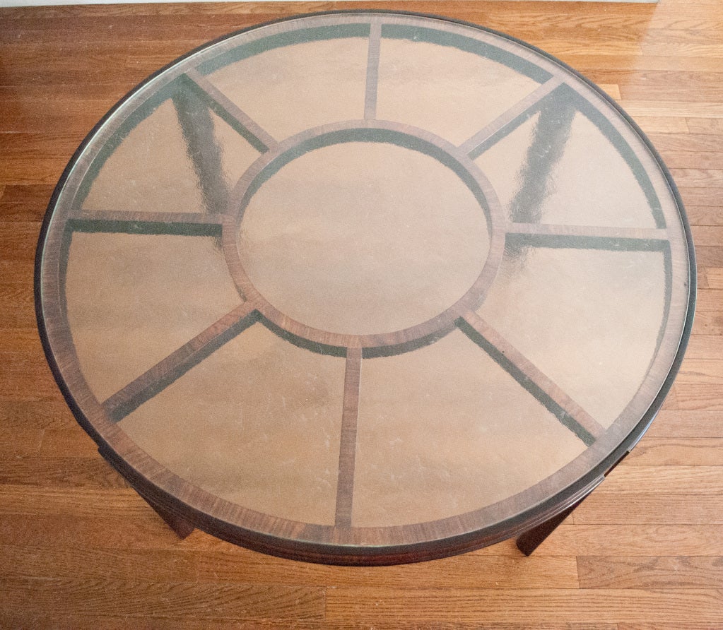 20th Century Swedish Art Deco Rosewood Coffee Table Original Textured Glass