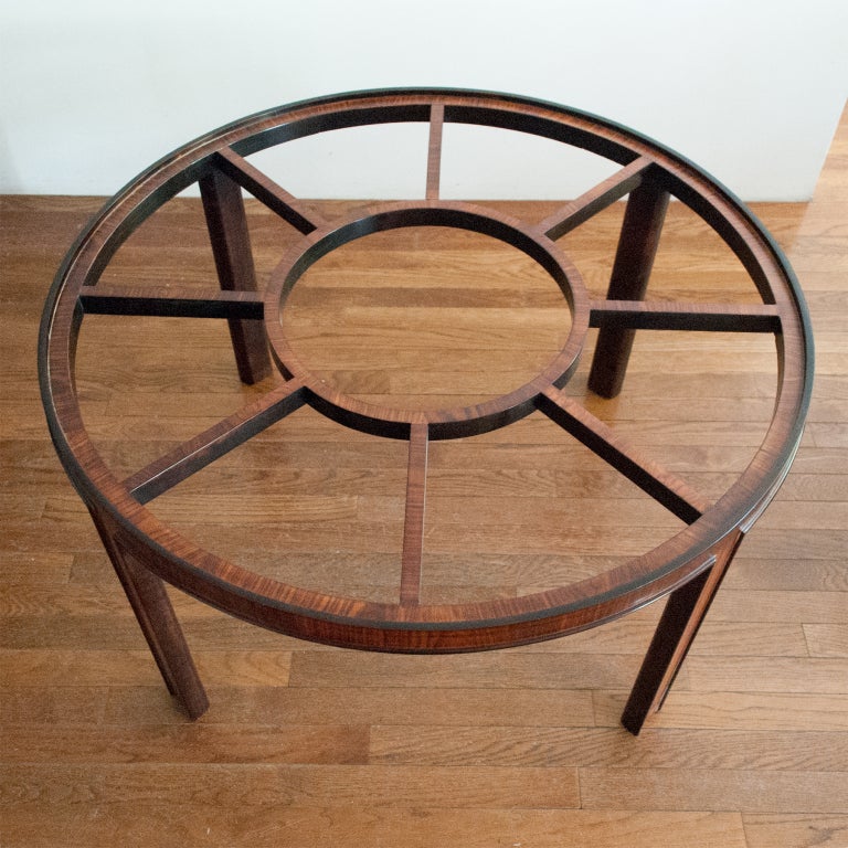 Swedish Art Deco Rosewood Coffee Table Original Textured Glass 1
