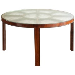 Swedish Art Deco Rosewood Coffee Table Original Textured Glass