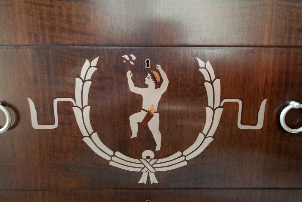 20th Century Scandinavian Modern Three-Drawer Chest with Pewter Inlay Figure and Details