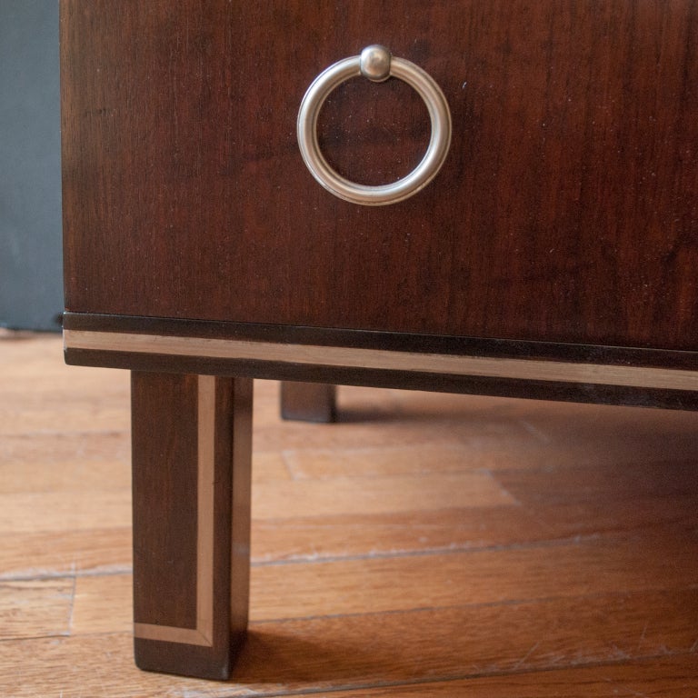 Scandinavian Modern Three-Drawer Chest with Pewter Inlay Figure and Details 2