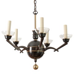 Vintage Swedish Art Deco Chandelier In Patinated And Polished Brass