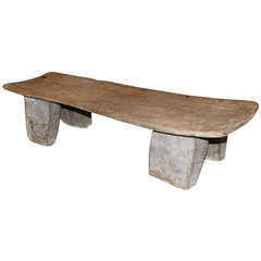 Vintage Mid-20th Century Bleached Exotic Wood Bench with Irregular Square Shaped Legs