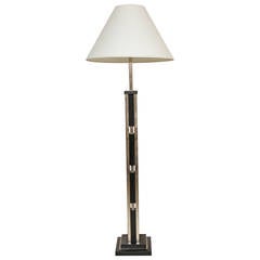 Antique Modernist Floor Lamp, Ebonized Wood and Nickel-Plated Steel