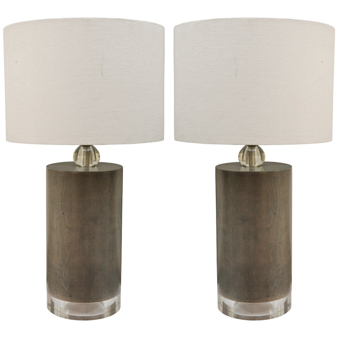 Pair of Cerused + Lucite Table Lamps