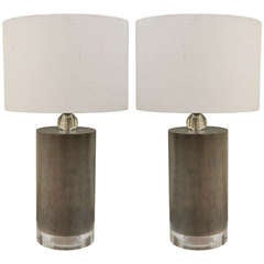 Pair of Cerused + Lucite Table Lamps