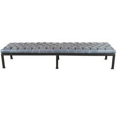 Vintage Restored Blue Leather Bench