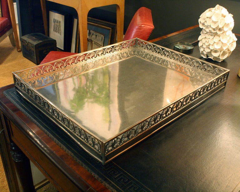 English Silver Plated Pierced gallery Rectangular Tray, sides are removable.