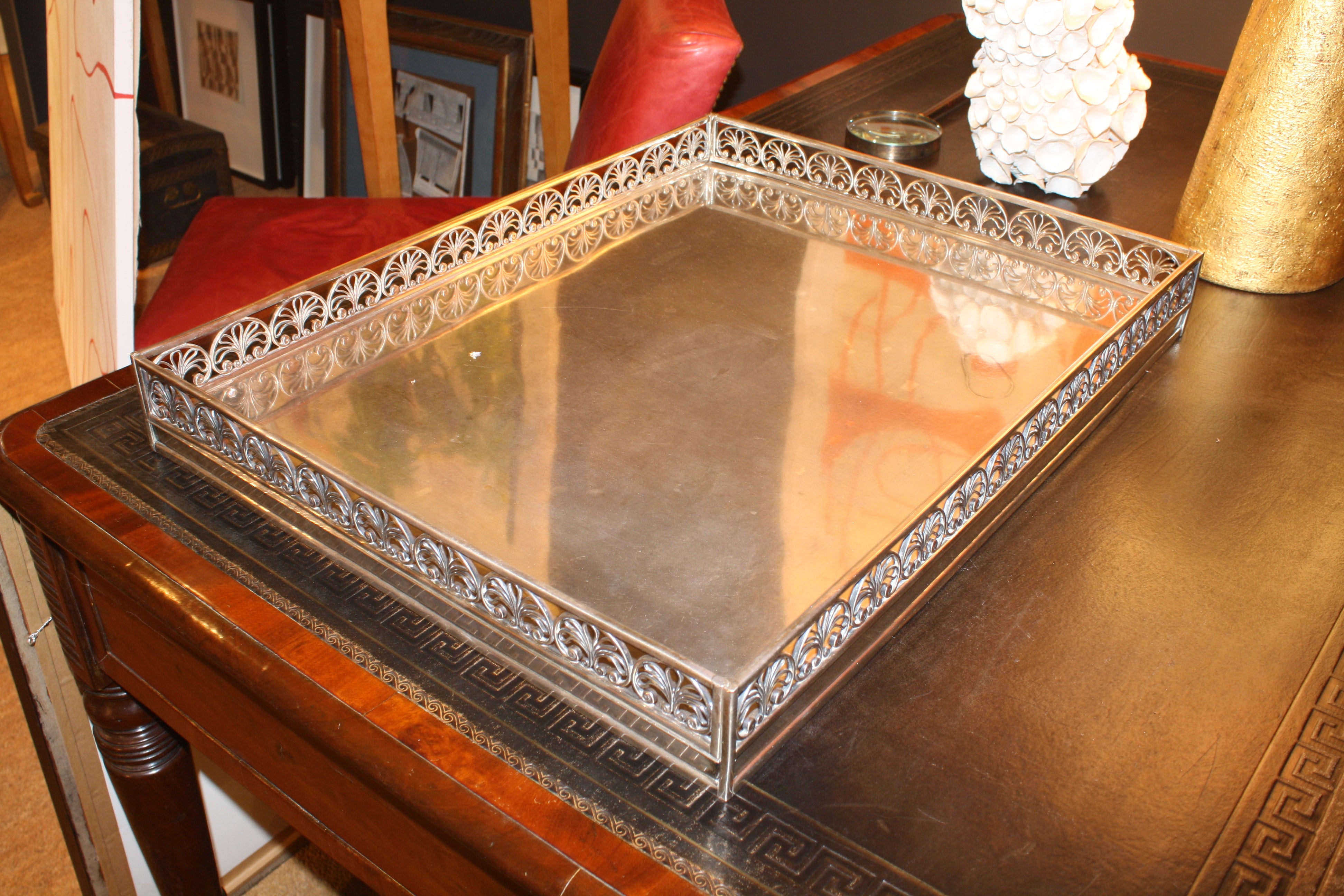 English Silver Plated Pierced Gallery Rectangular Tray