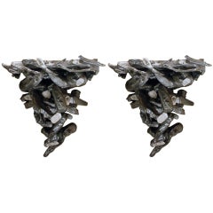 Pair of Rocaille Ceramic & Rock Crystal Wall Brackets