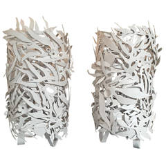 Pair of Gessoed Steel Seaweed Lamps