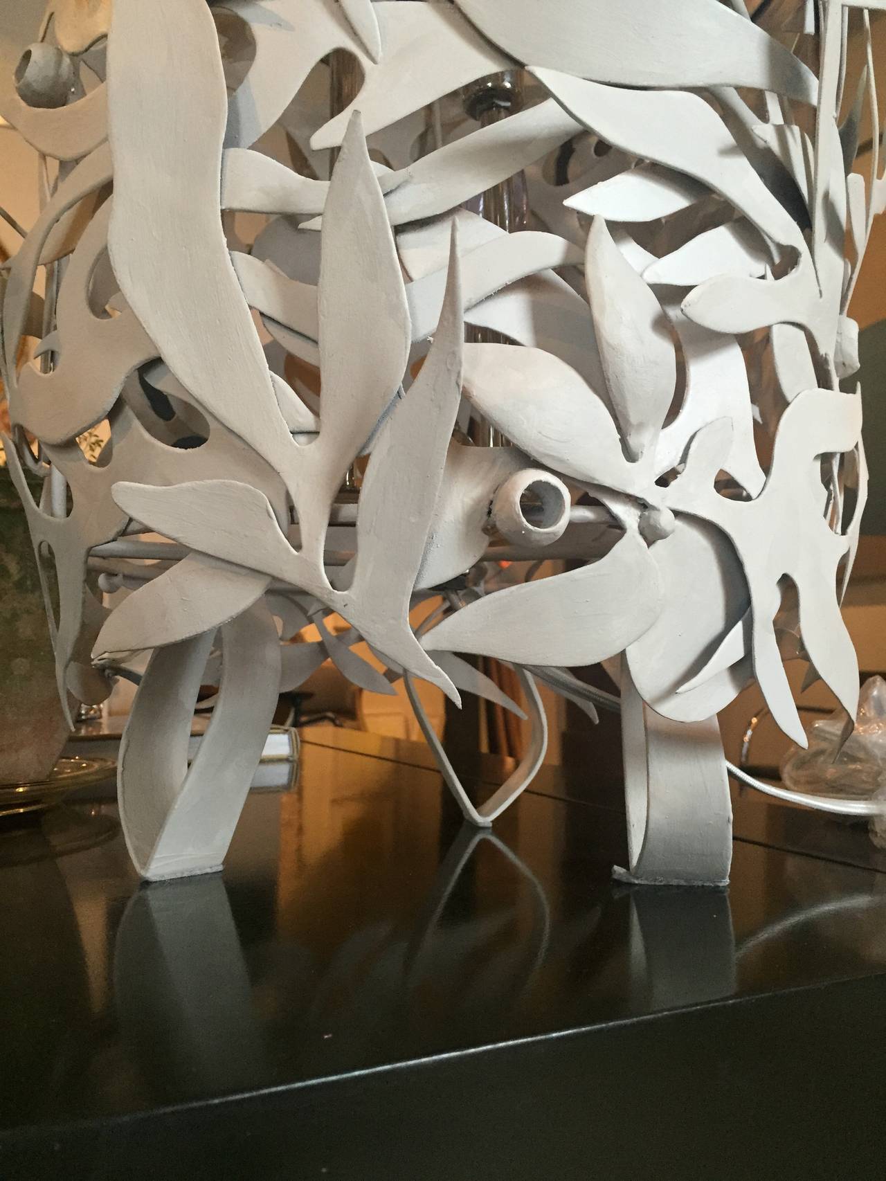 Contemporary Pair of Gessoed Steel Seaweed Lamps