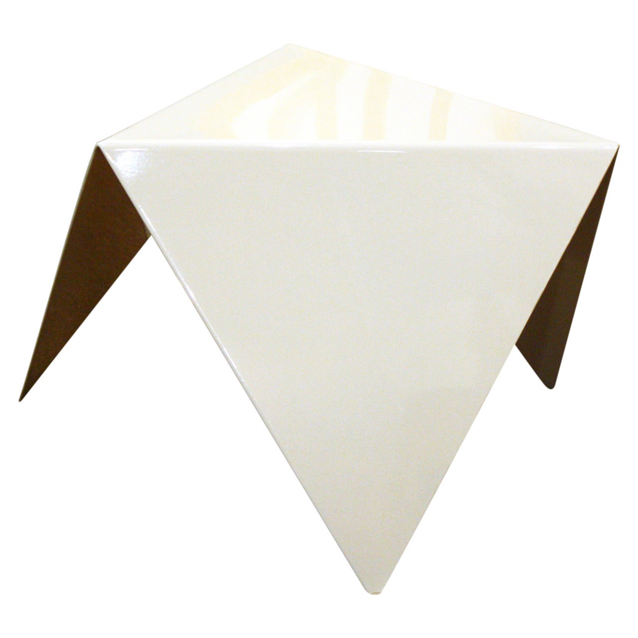 Cream Lacquered Steel Triangular Low Table