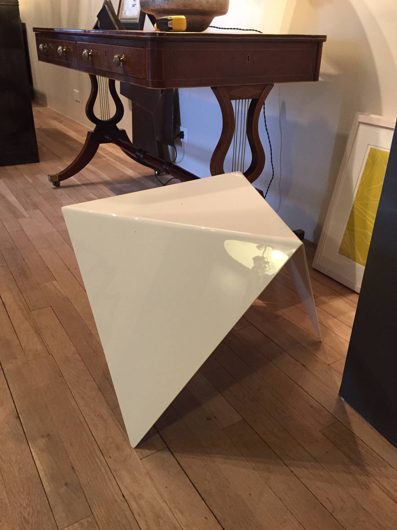 American Cream Lacquered Steel Triangular Low Table