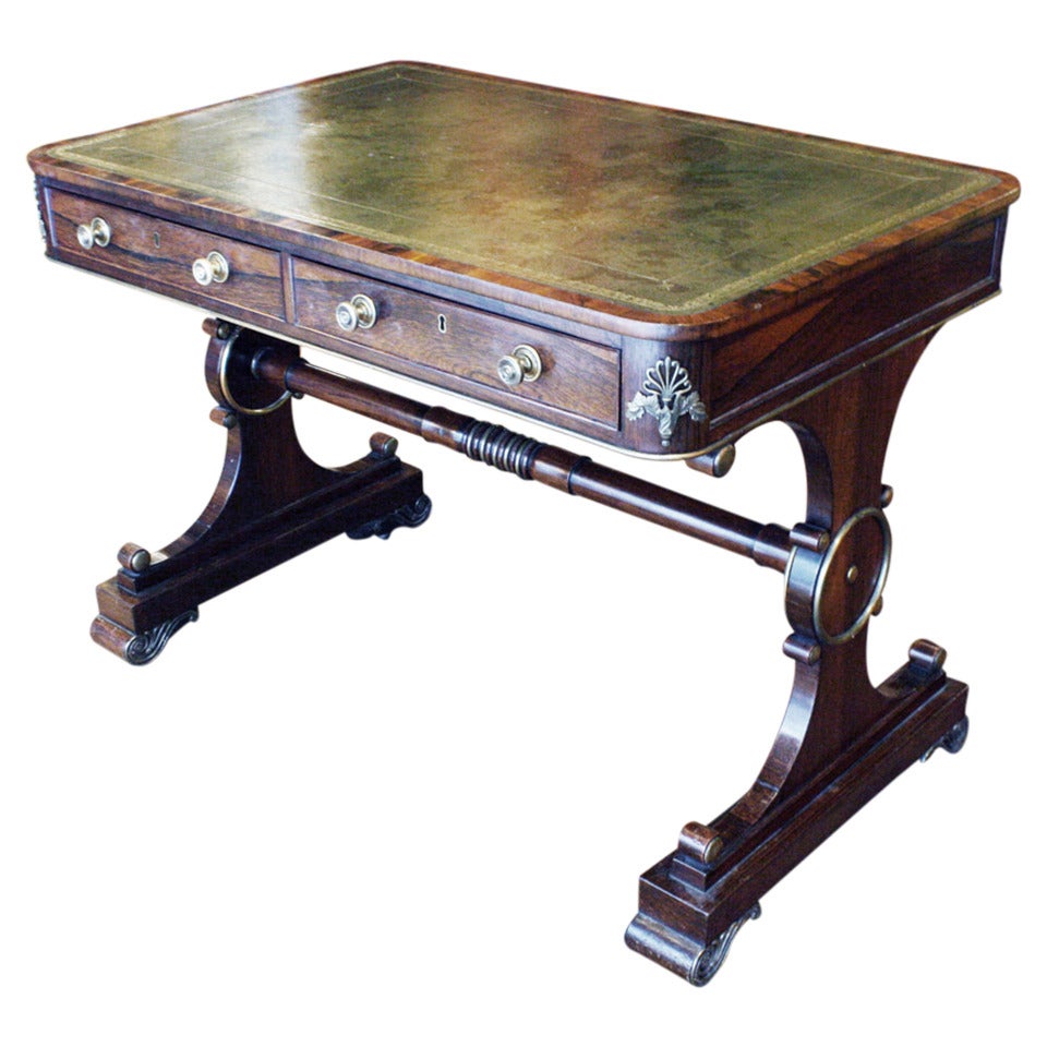 Regency Gilt Bronze-Mounted Rosewood Trestle Writing Table
