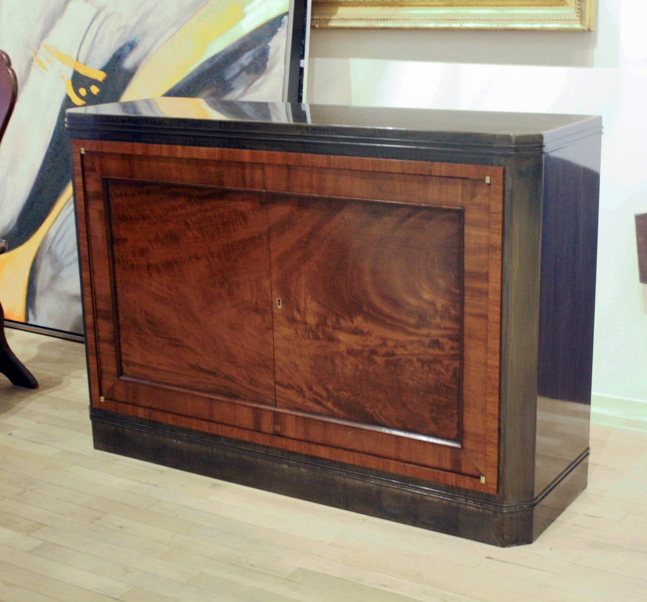 Contemporary Pair of Mahogany and Patinated Steel Cabinets