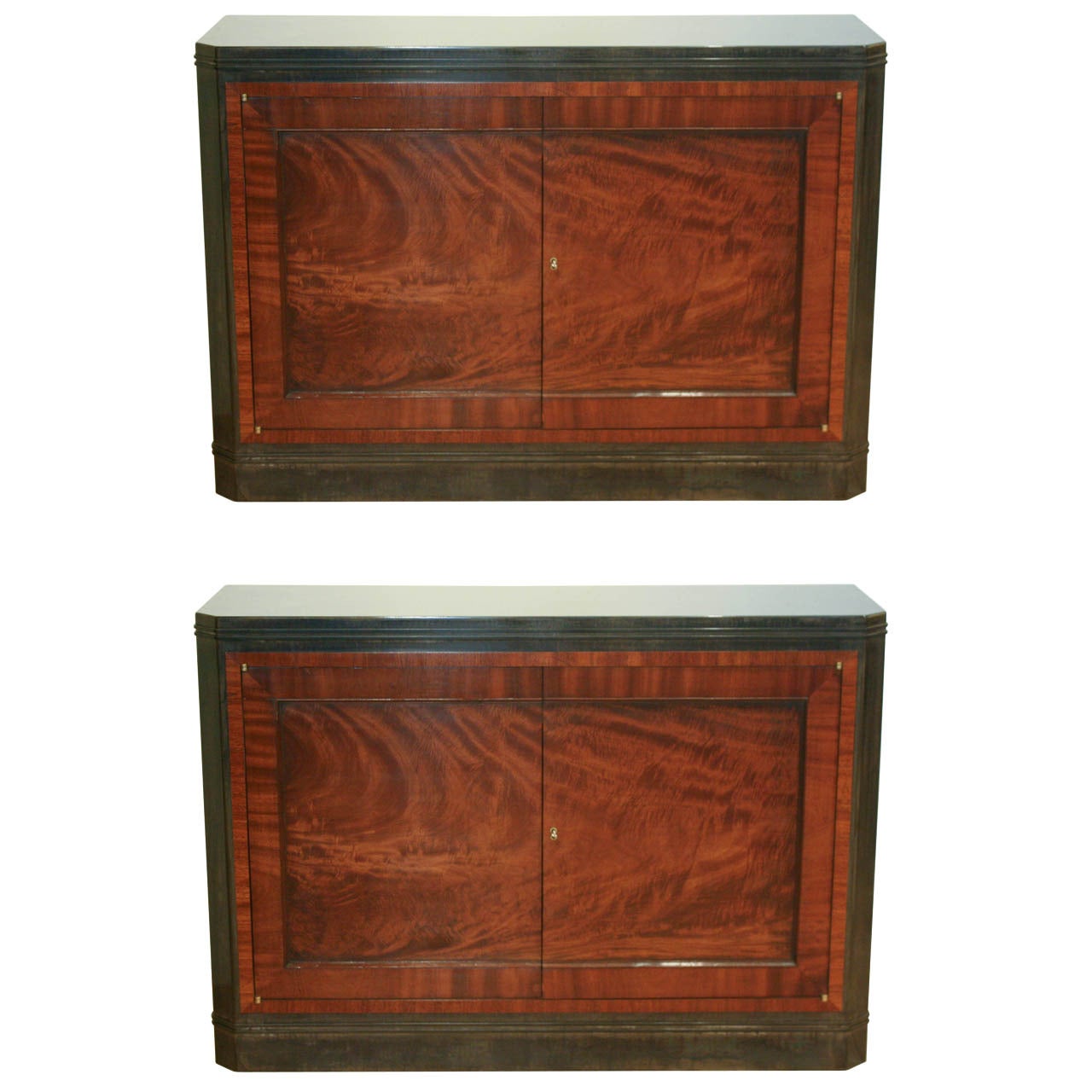 Pair of Mahogany and Patinated Steel Cabinets