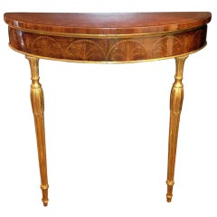 Antique Adam Marquetry Inlaid Satinwood & Giltwood Demilune Console Table