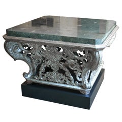 Baroque, Silver Gilt Center Table with Contemporary Faux Marble-Top and Plinth