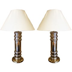 Pair of Chrome & Brass Columnar Lamps by Jay Spectre