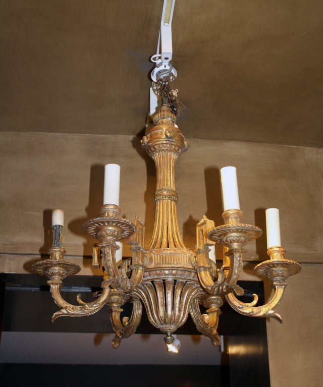 French Louis XIV Style Giltwood Six-Light Chandelier