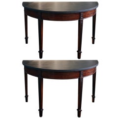 Antique Pair of Adam Mahogany Demi Lune Side Tables