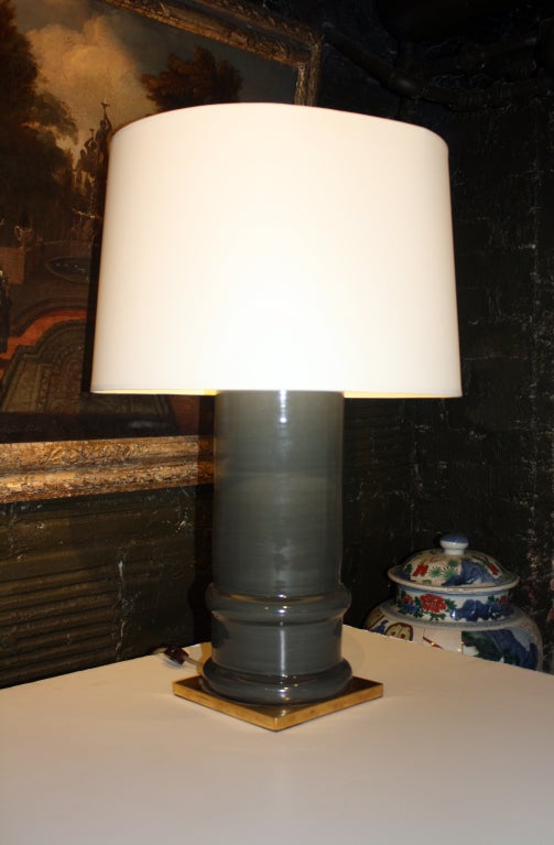 American Pair of Grey Glazed Cylindrical Lamps