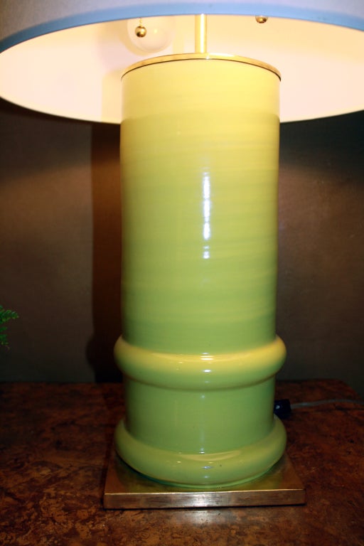 American Apple Green Glazed Ceramic Cylindrical Lamp