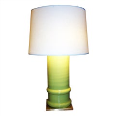 Apple Green Glazed Ceramic Cylindrical Lamp