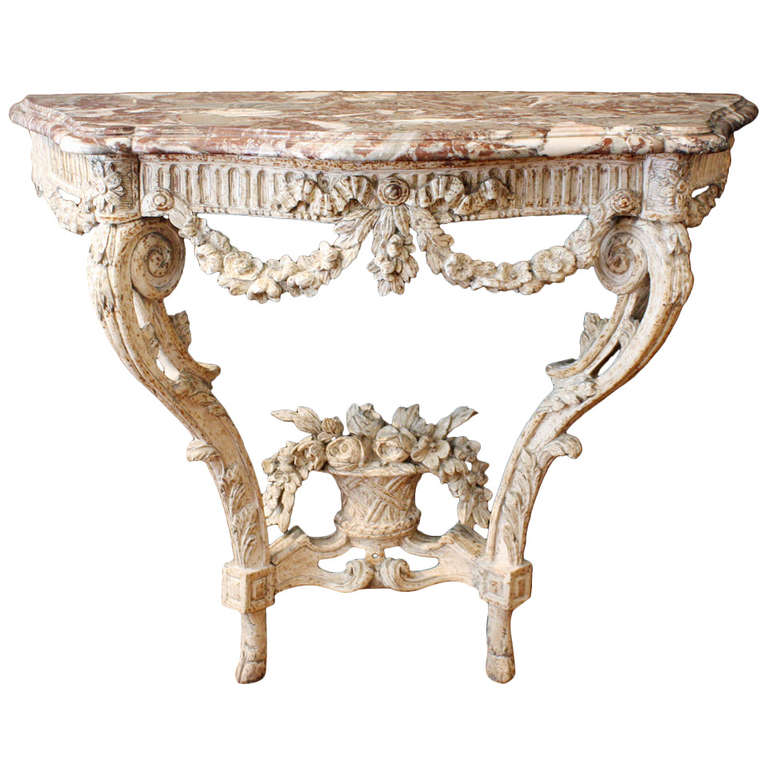 Louis XV Carved Gesso Console with Marble Top For Sale at 1stDibs