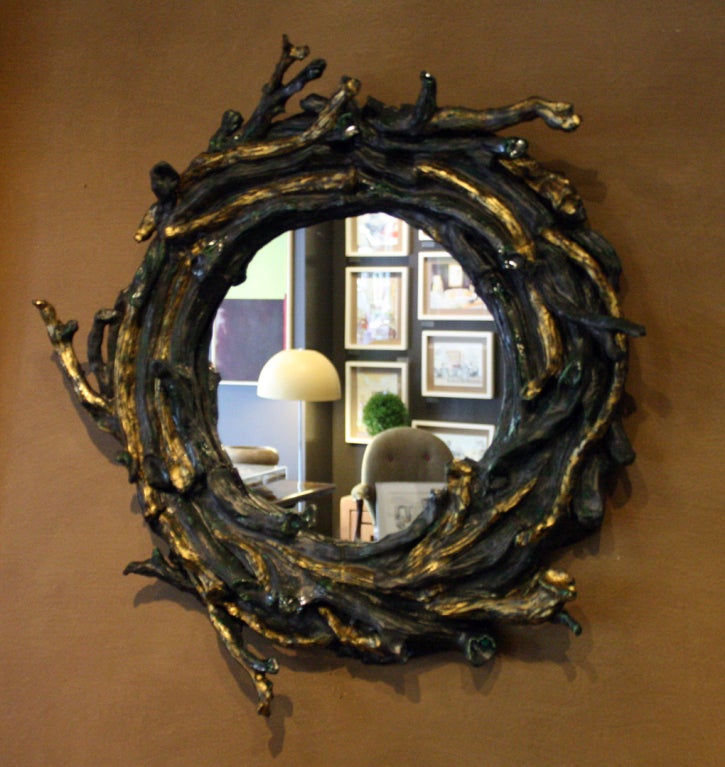 Rocaille Glazed Stoneware Twig Mirror by Eve Kaplan. Available as custom order.