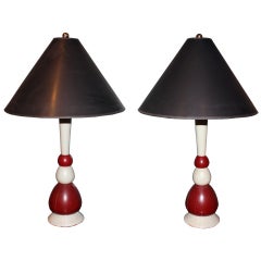 Pair of Art Deco Grey & Red Painted Baluster Form Lamps