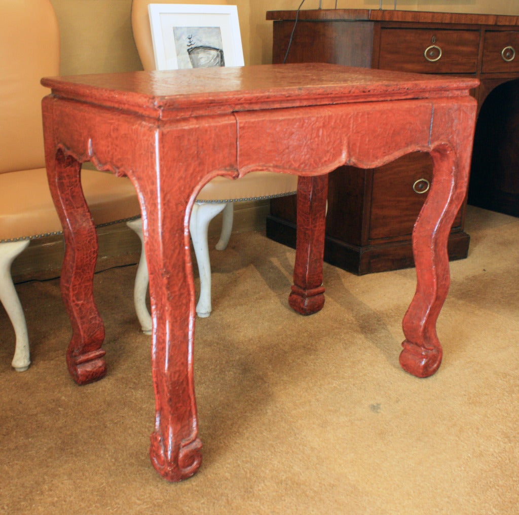 Pair of Chinoiserie Red Lacquer Side/Center Tables