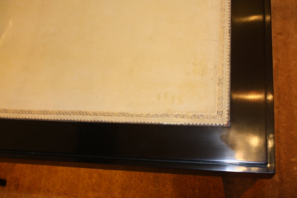 Ebonized Leather Top Games Table Attr. to Robsjohn-Gibbings