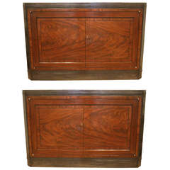 Pair of Mahogany and Patinated Steel Cabinets