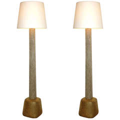 Pair of Hand Coiled and Gilded Sand Blasted Pillow Floor Lamps