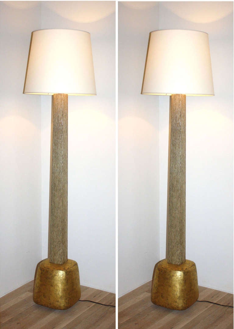 Pair of Hand Coiled and Gilded Sand Blasted Pillow Floor Lamps