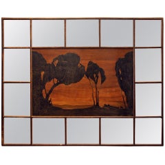 Miroir de paysage marqueté Art Nouveau