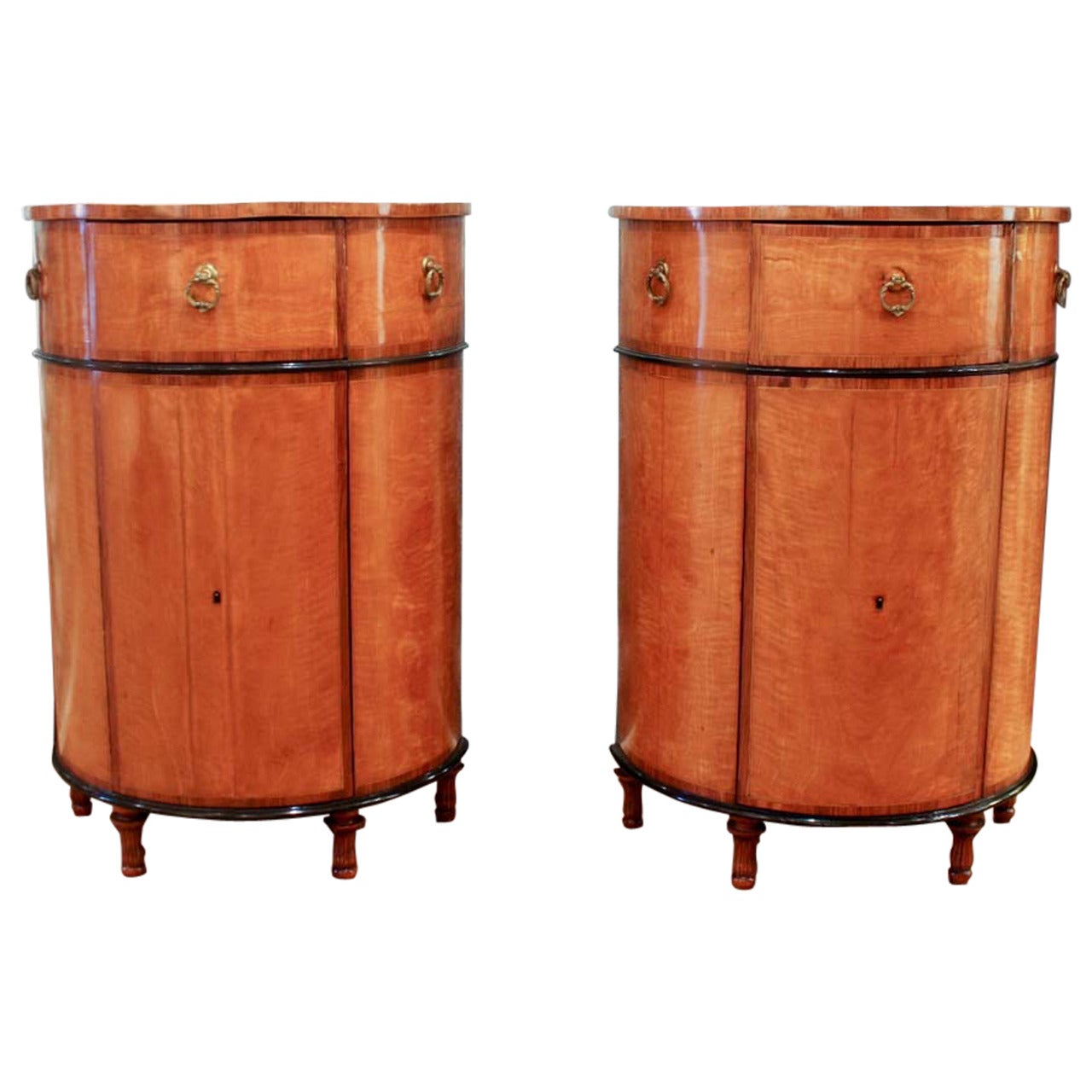 Pair of Sheraton Inlaid Satinwood Demilune Cabinets