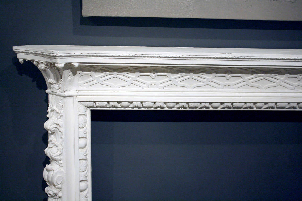 Chippendale Gothic gessoed chimney piece
English, mid-18th century
Measures: Height 49
