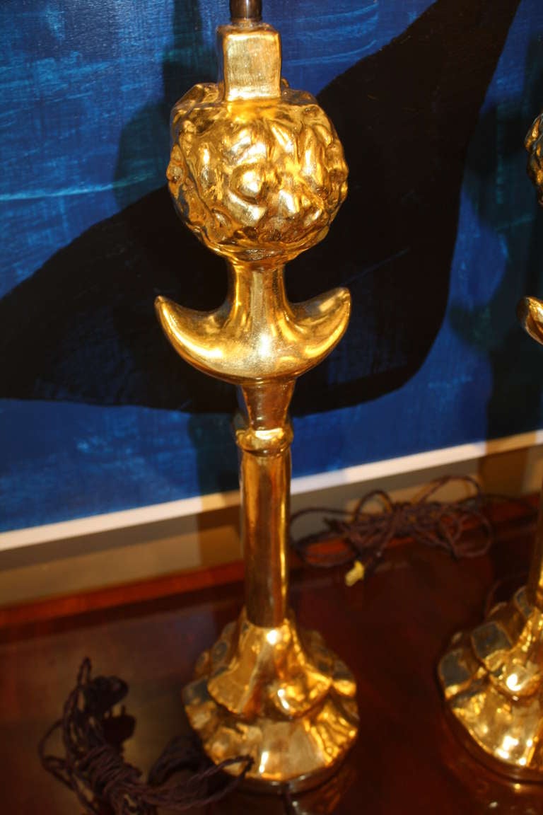 Gilt Pair of Moon Lady Lamps After Giacometti