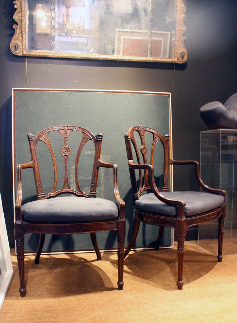 Pair of Adam Mahogany Open Armchairs In Good Condition In New York, NY