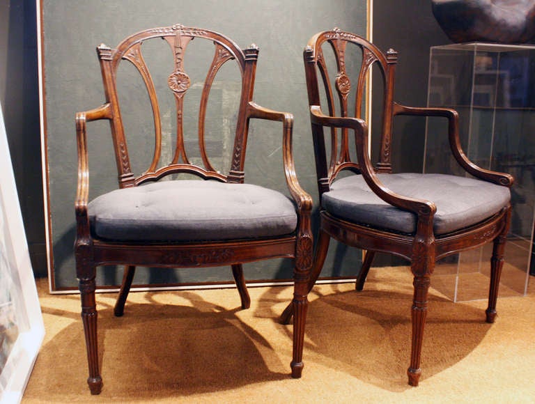 18th Century and Earlier Pair of Adam Mahogany Open Armchairs