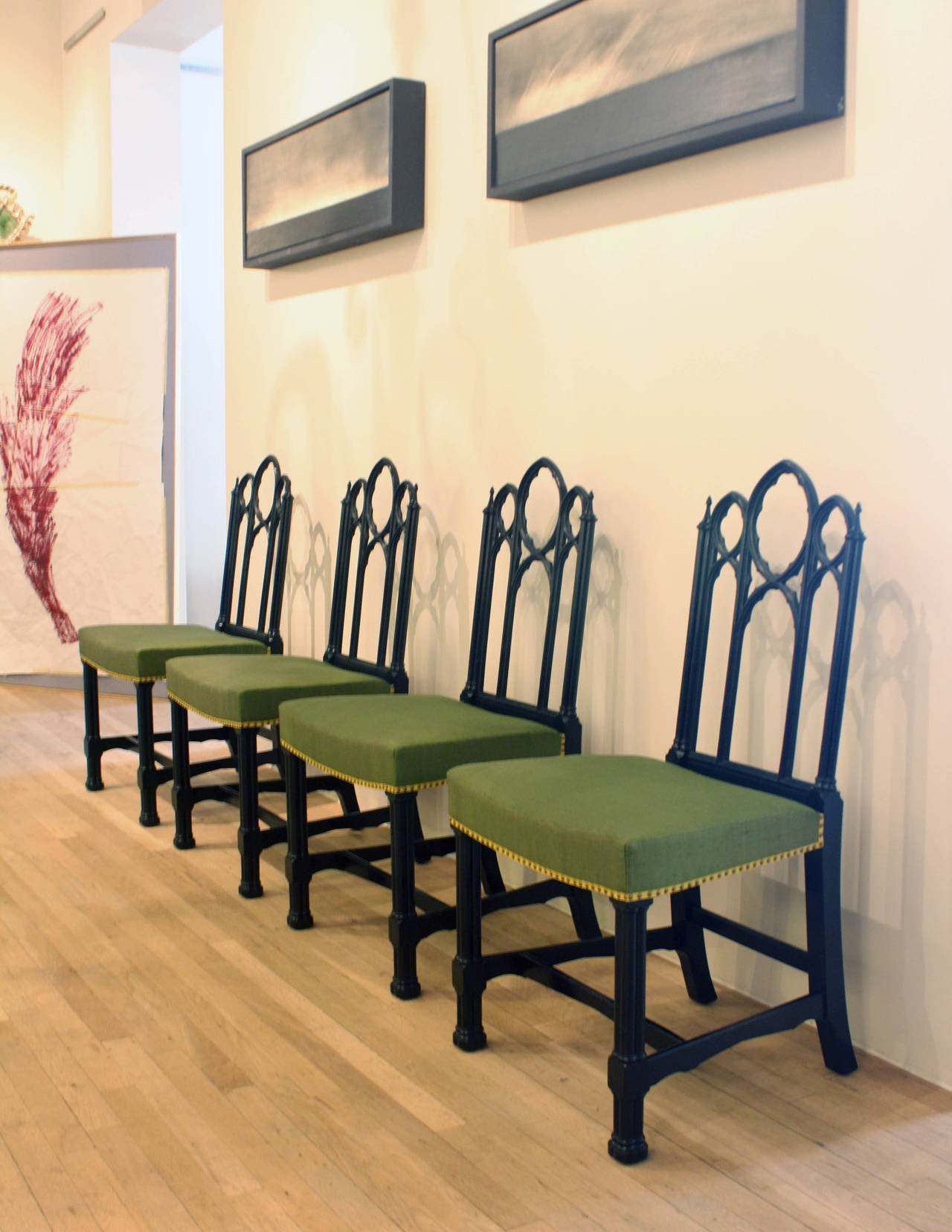 19th Century Set of Four Ebonized Gothic Side Chairs For Sale