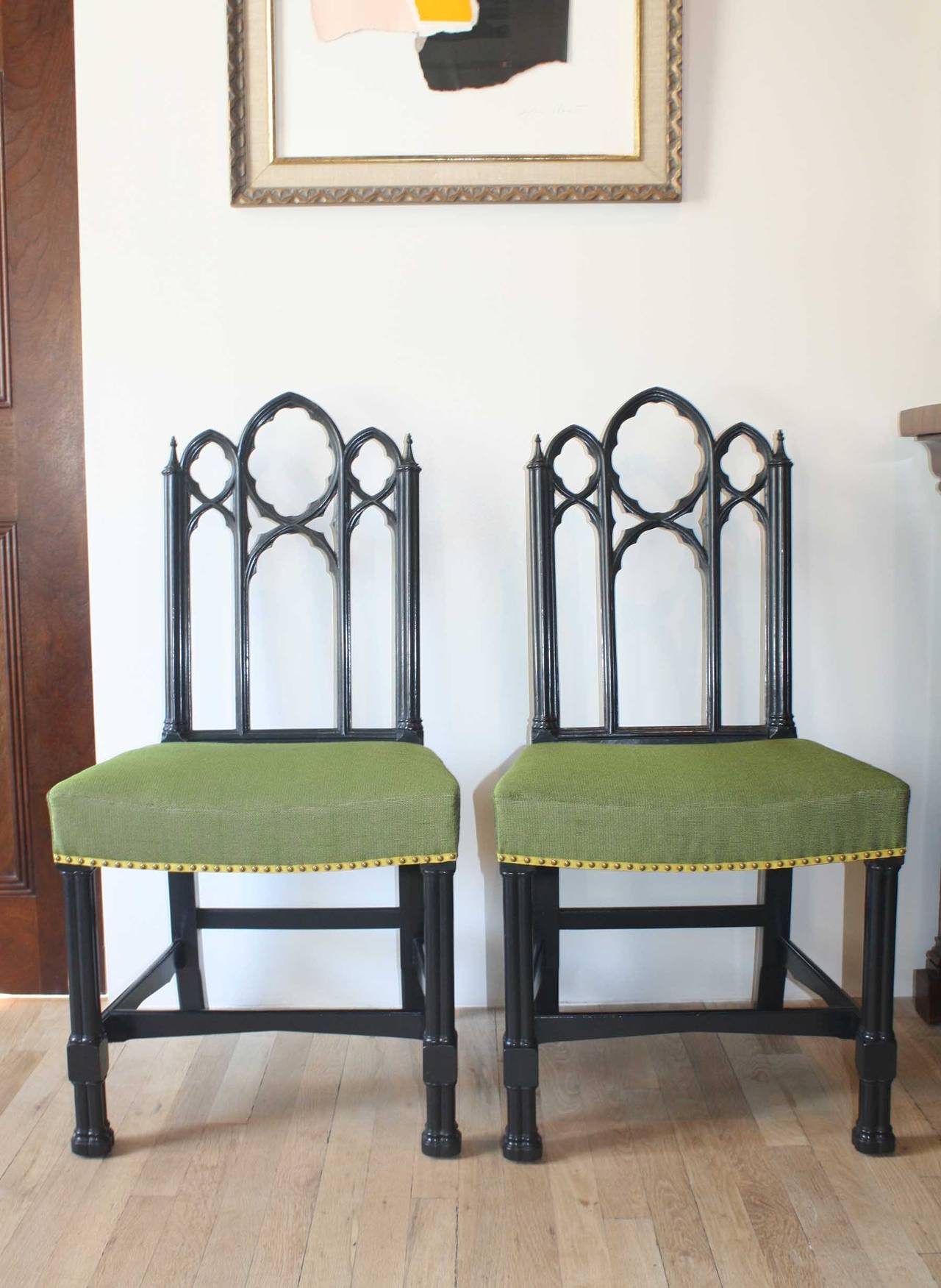 Set of Four Ebonized Gothic Side Chairs In Excellent Condition For Sale In New York, NY