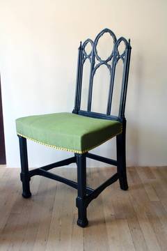 Set of Four Ebonized Gothic Side Chairs