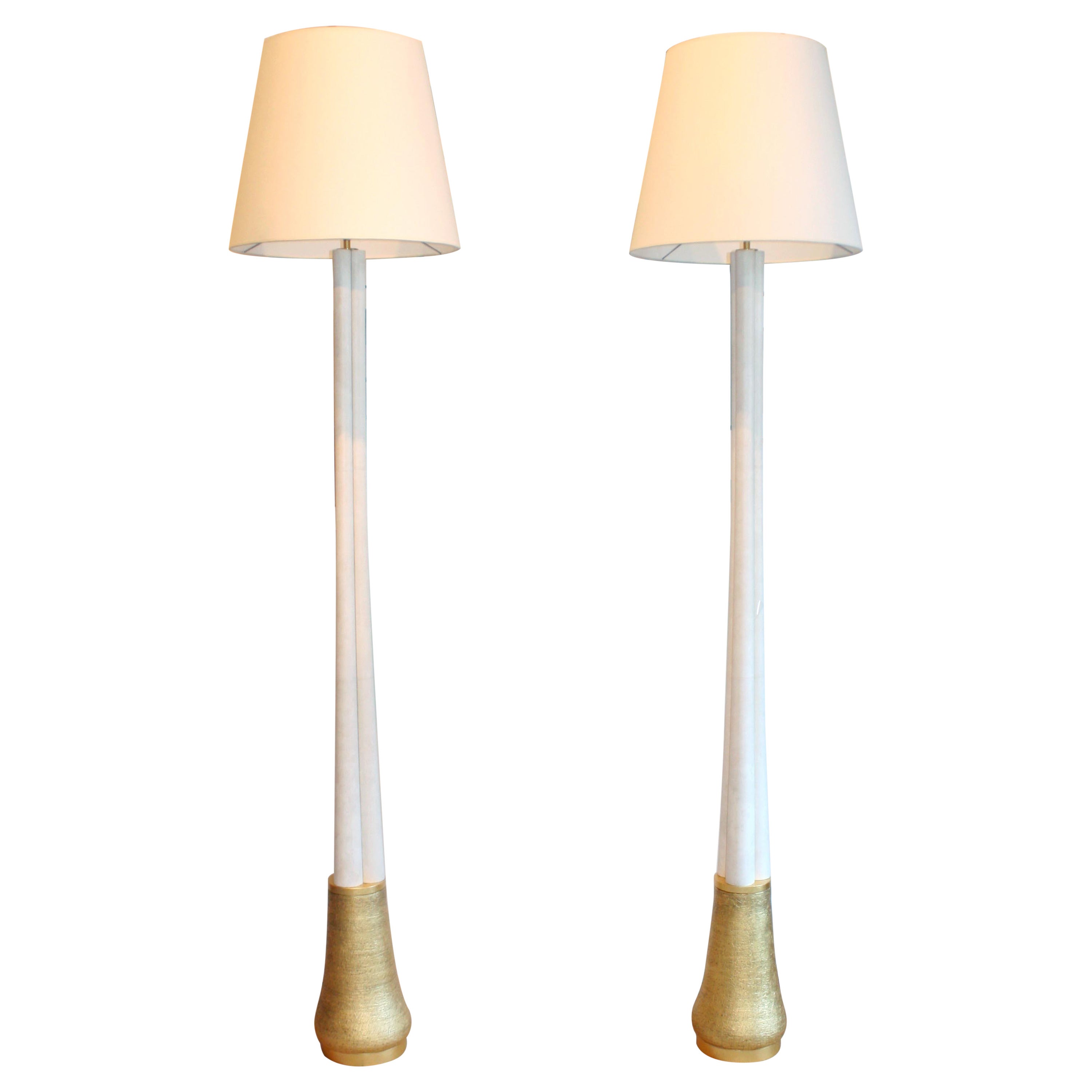 Gilded Ceramic and Parchment Trefoil Floor Lamps by Andrea Koeppel