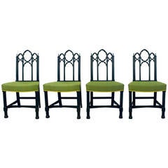 Set of Four Ebonized Gothic Side Chairs