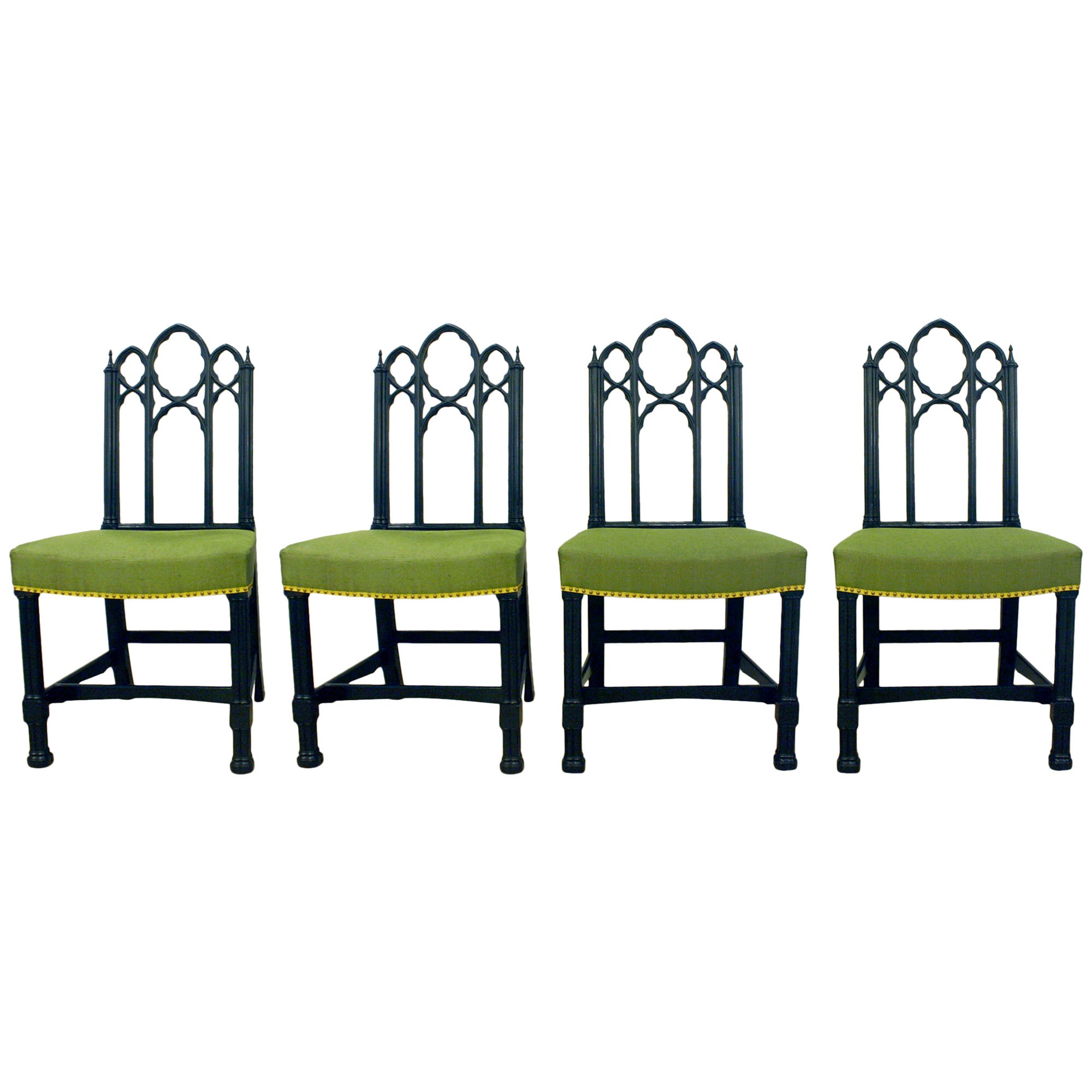 Set of Four Ebonized Gothic Side Chairs For Sale