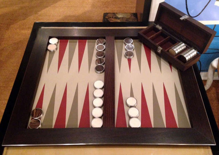 Leather and Stainless Steel Inset Backgammon Board